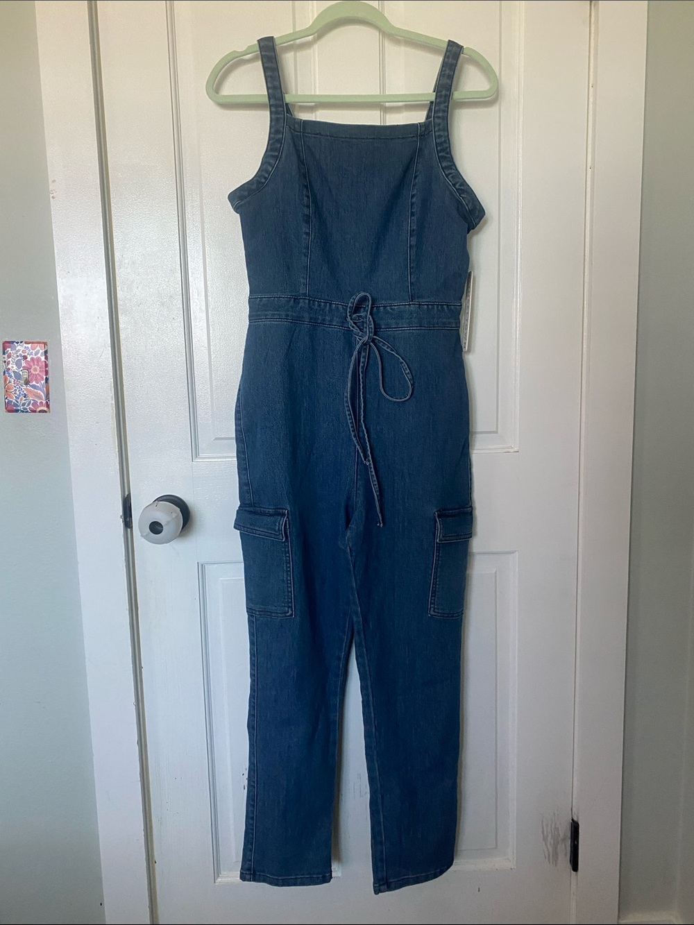 Tinseltown Dark Wash Denim Cargo Jumpsuit